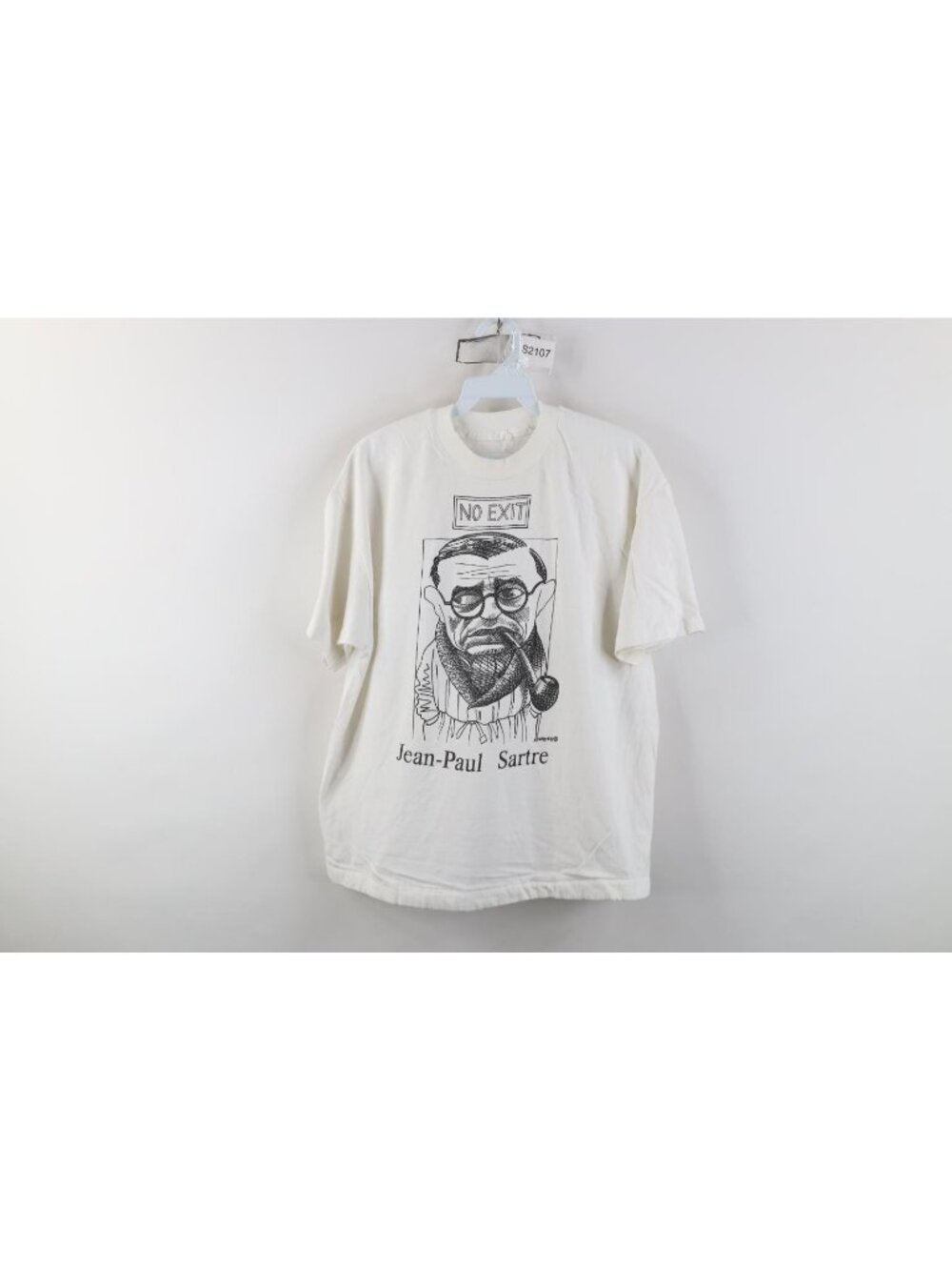 Vtg 90s Womens Medium Jean Paul Sartre French Philosopher Short Sleeve T-Shirt